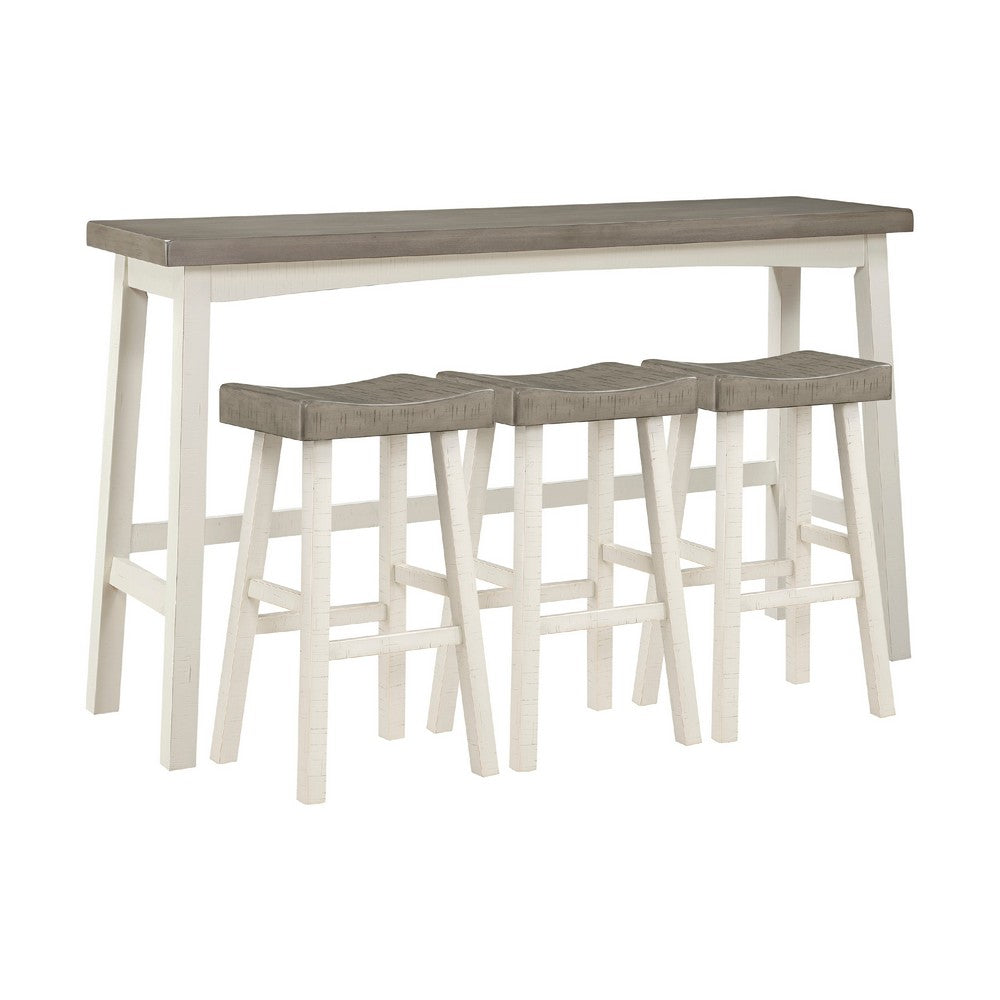 Casy 4pc Bar Height TableSet, 3 Contour Seat Stools, White Brown Wood -BM336039