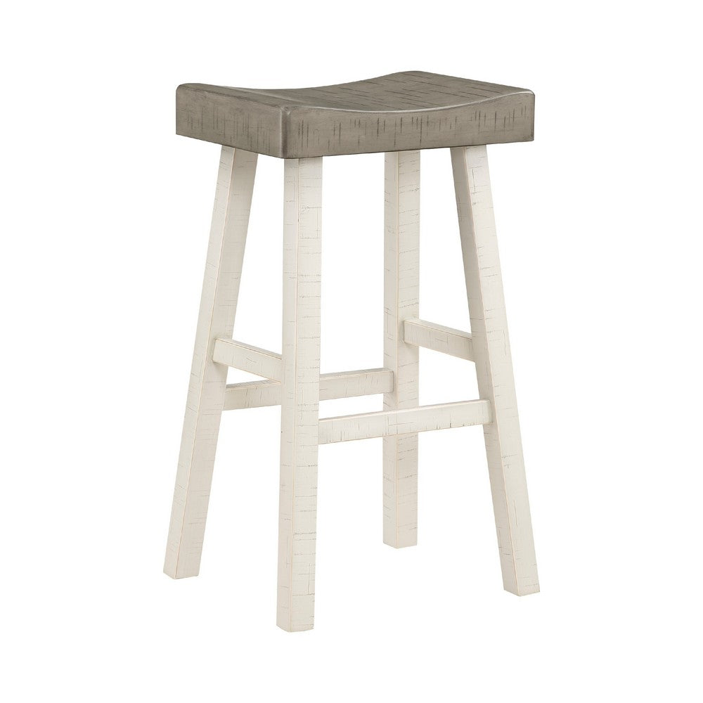 Casy 4pc Bar Height TableSet, 3 Contour Seat Stools, White Brown Wood -BM336039