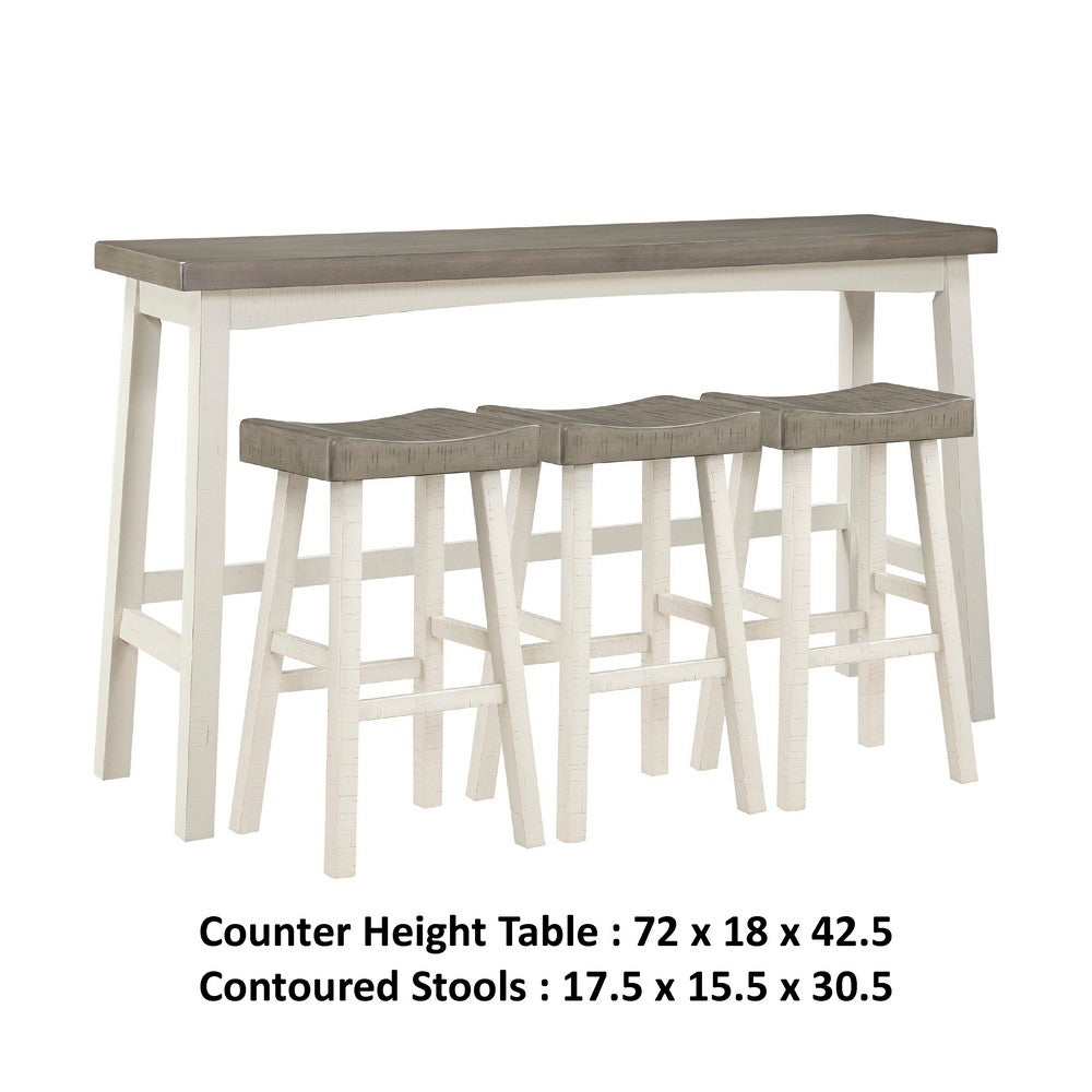 Casy 4pc Bar Height TableSet, 3 Contour Seat Stools, White Brown Wood -BM336039