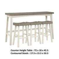 Casy 4pc Bar Height TableSet, 3 Contour Seat Stools, White Brown Wood -BM336039