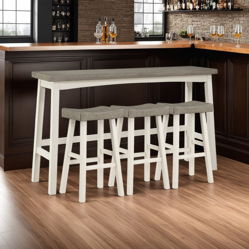 Casy 4pc Bar Height TableSet, 3 Contour Seat Stools, White Brown Wood -BM336039