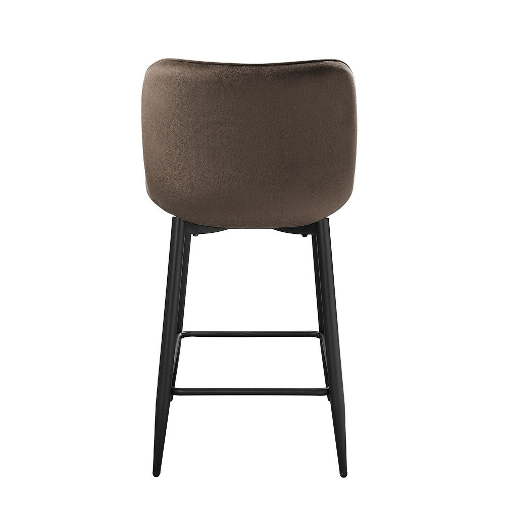 Aniya Counter Stool Chair Set of 2, Black Metal Legs, Brown Velvet -BM336040