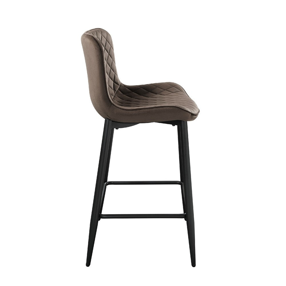 Aniya Counter Stool Chair Set of 2, Black Metal Legs, Brown Velvet -BM336040