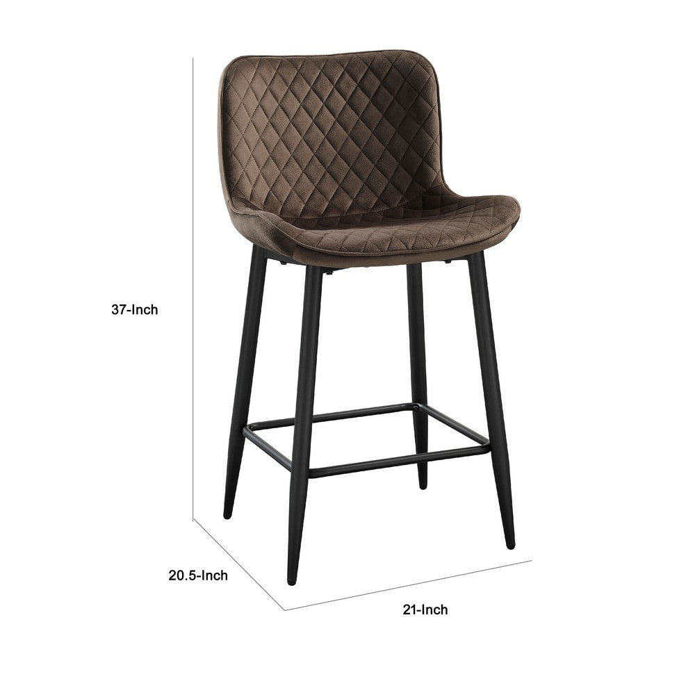 Aniya Counter Stool Chair Set of 2, Black Metal Legs, Brown Velvet -BM336040