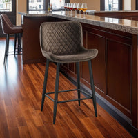 Aniya Counter Stool Chair Set of 2, Black Metal Legs, Brown Velvet -BM336040
