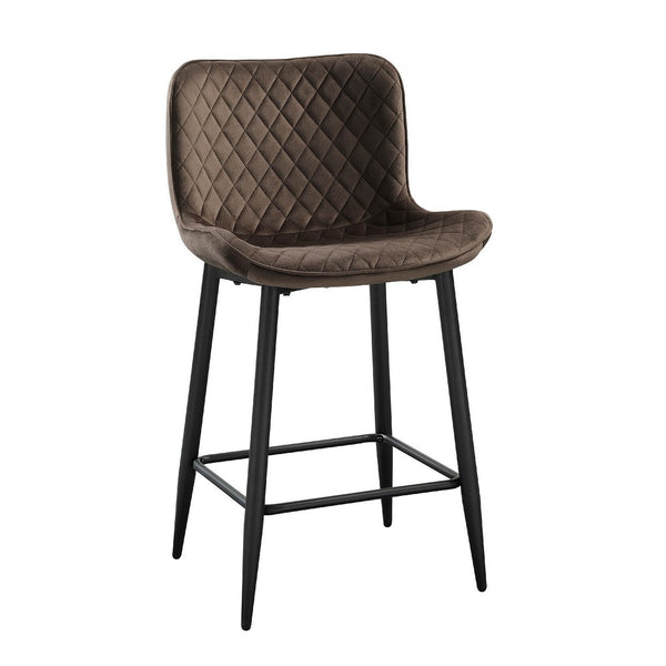 Aniya Counter Stool Chair Set of 2, Black Metal Legs, Brown Velvet -BM336040