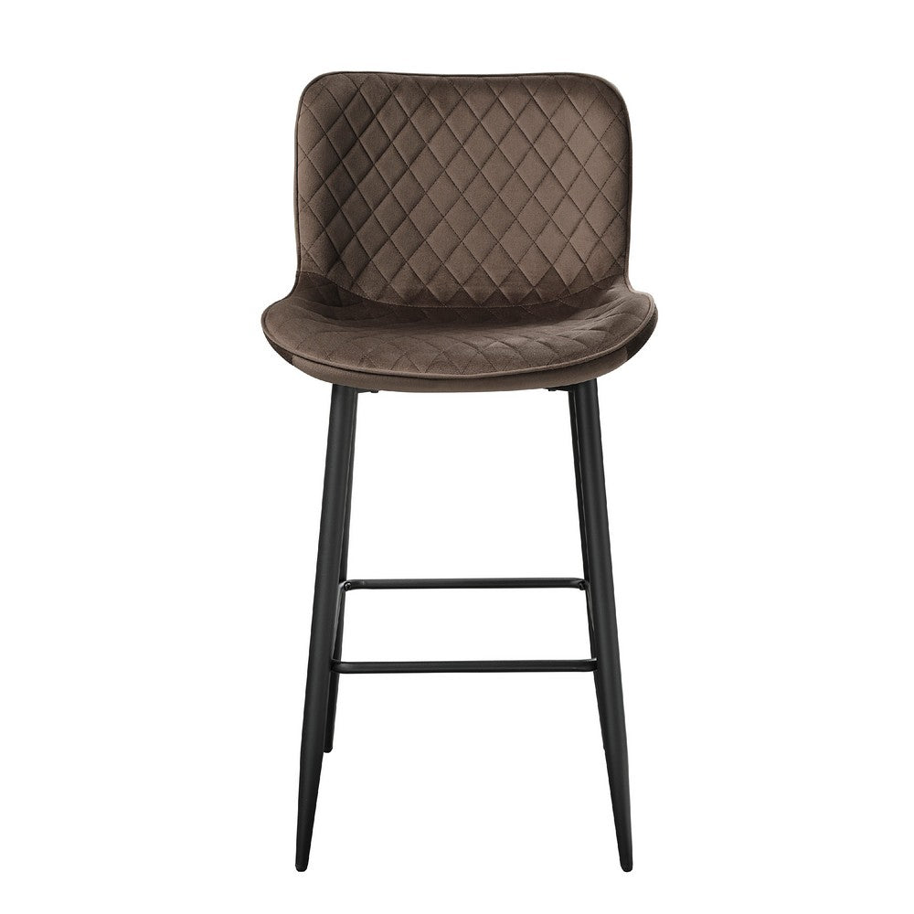 Aniya Bar Stool Chair Set of 2, Black Angled Metal Legs, Brown Velvet -BM336041