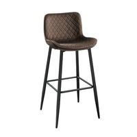Aniya Bar Stool Chair Set of 2, Black Angled Metal Legs, Brown Velvet -BM336041