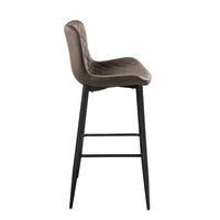Aniya Bar Stool Chair Set of 2, Black Angled Metal Legs, Brown Velvet -BM336041
