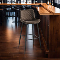 Aniya Bar Stool Chair Set of 2, Black Angled Metal Legs, Brown Velvet -BM336041