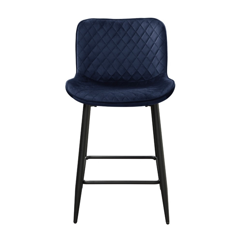 Aniya Counter Stool Chair Set of 2, Black Metal Leg, Dark Blue Velvet -BM336042