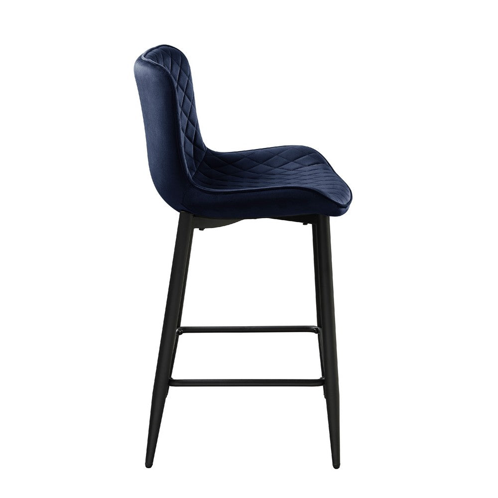 Aniya Counter Stool Chair Set of 2, Black Metal Leg, Dark Blue Velvet -BM336042