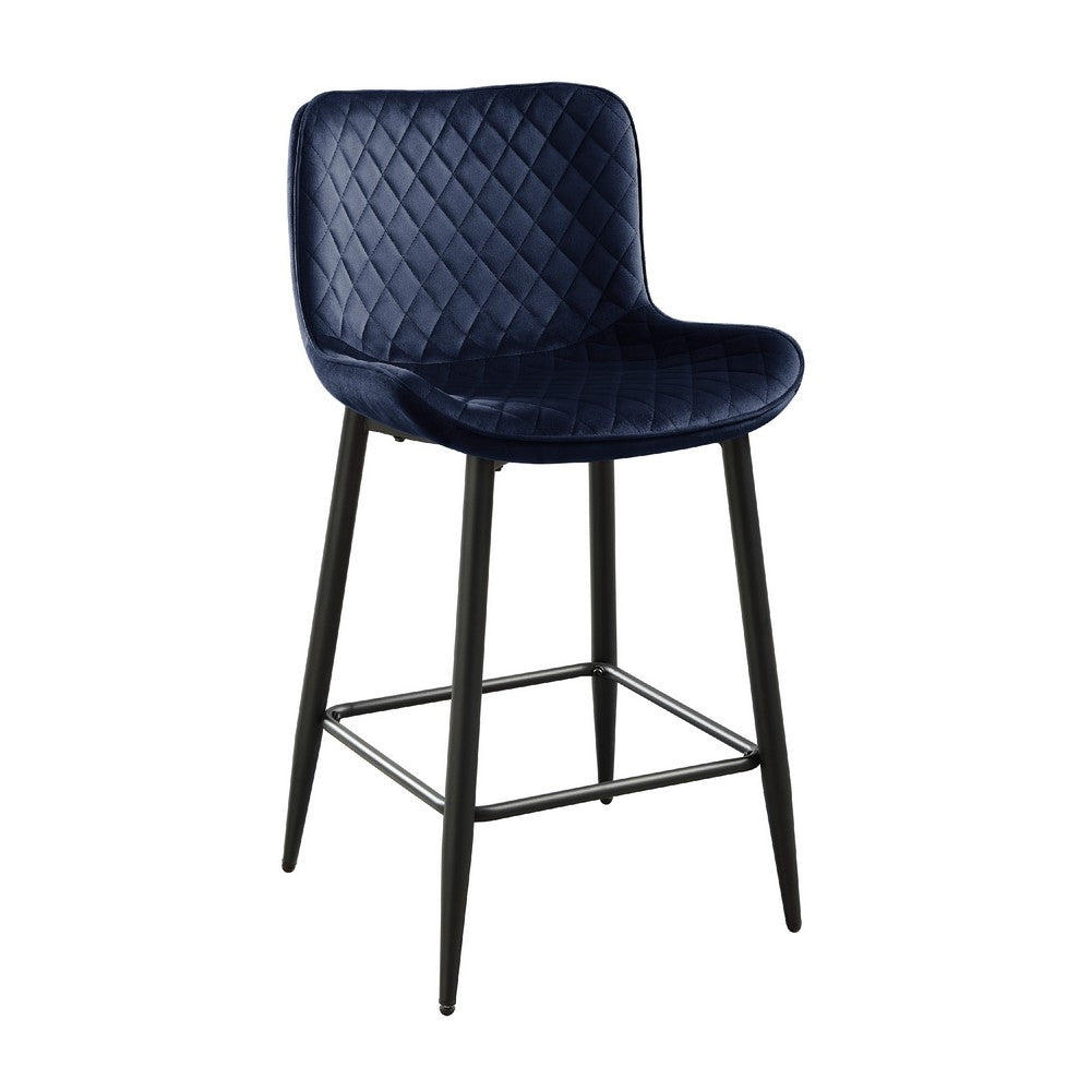 Aniya Counter Stool Chair Set of 2, Black Metal Leg, Dark Blue Velvet -BM336042