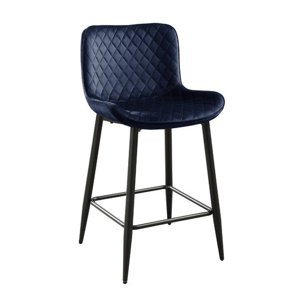 Aniya Counter Stool Chair Set of 2, Black Metal Leg, Dark Blue Velvet -BM336042