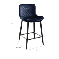 Aniya Counter Stool Chair Set of 2, Black Metal Leg, Dark Blue Velvet -BM336042