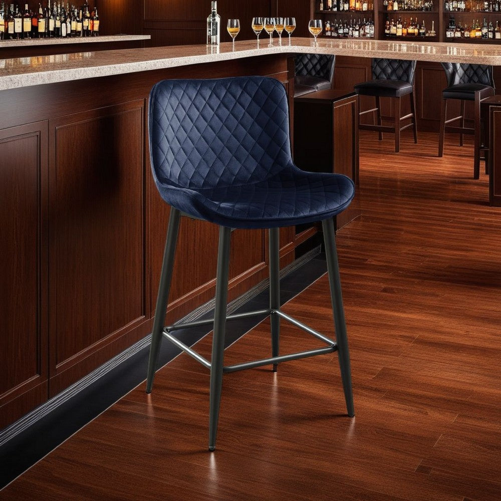 Aniya Counter Stool Chair Set of 2, Black Metal Leg, Dark Blue Velvet -BM336042