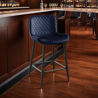 Aniya Counter Stool Chair Set of 2, Black Metal Leg, Dark Blue Velvet -BM336042