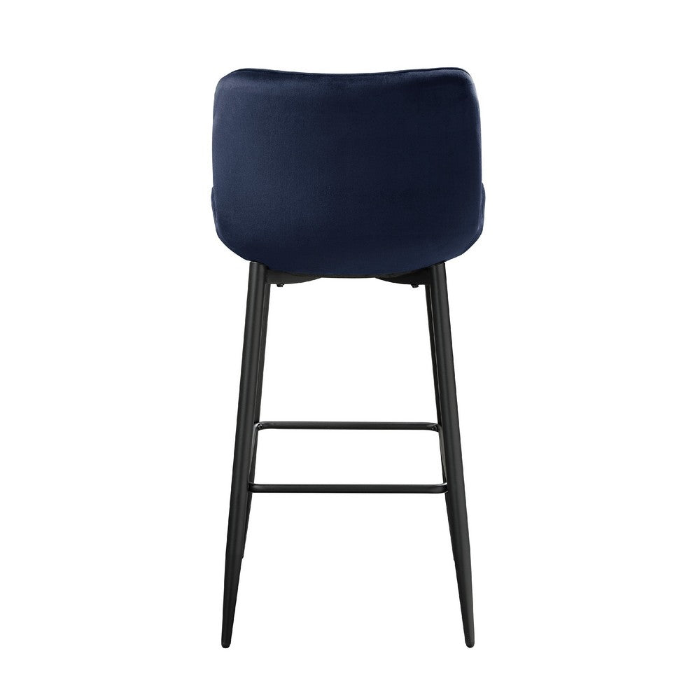 Aniya Bar Stool Chair Set of 2, Black Metal Legs, Dark Blue Velvet -BM336043