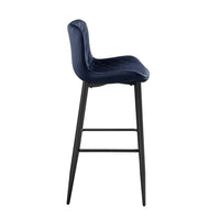 Aniya Bar Stool Chair Set of 2, Black Metal Legs, Dark Blue Velvet -BM336043