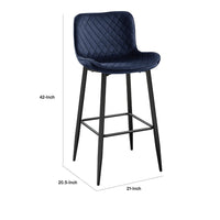 Aniya Bar Stool Chair Set of 2, Black Metal Legs, Dark Blue Velvet -BM336043