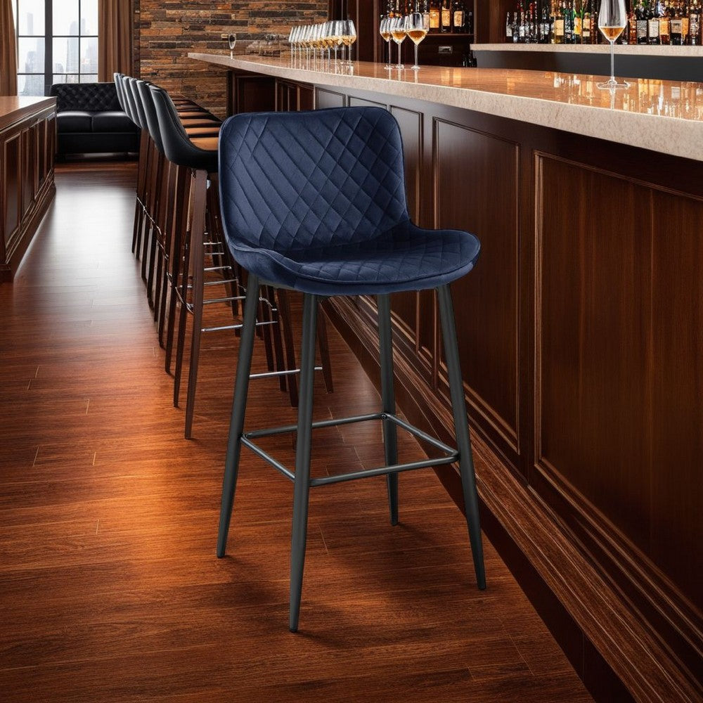 Aniya Bar Stool Chair Set of 2, Black Metal Legs, Dark Blue Velvet -BM336043