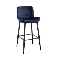 Aniya Bar Stool Chair Set of 2, Black Metal Legs, Dark Blue Velvet -BM336043