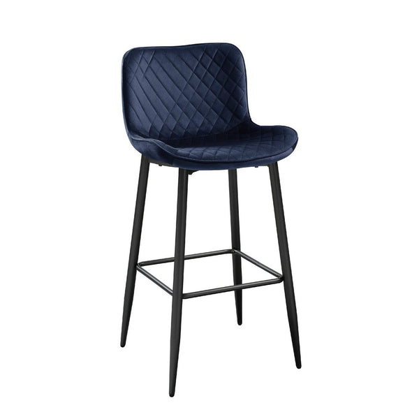 Aniya Bar Stool Chair Set of 2, Black Metal Legs, Dark Blue Velvet -BM336043