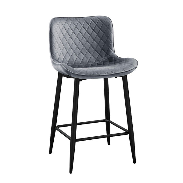 Aniya Counter Stool Chair Set of 2, Black Metal Leg, Dark Gray Velvet -BM336044