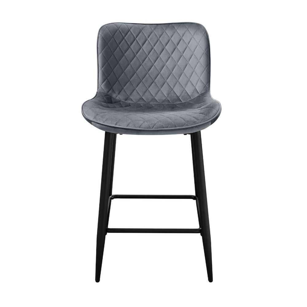 Aniya Counter Stool Chair Set of 2, Black Metal Leg, Dark Gray Velvet -BM336044