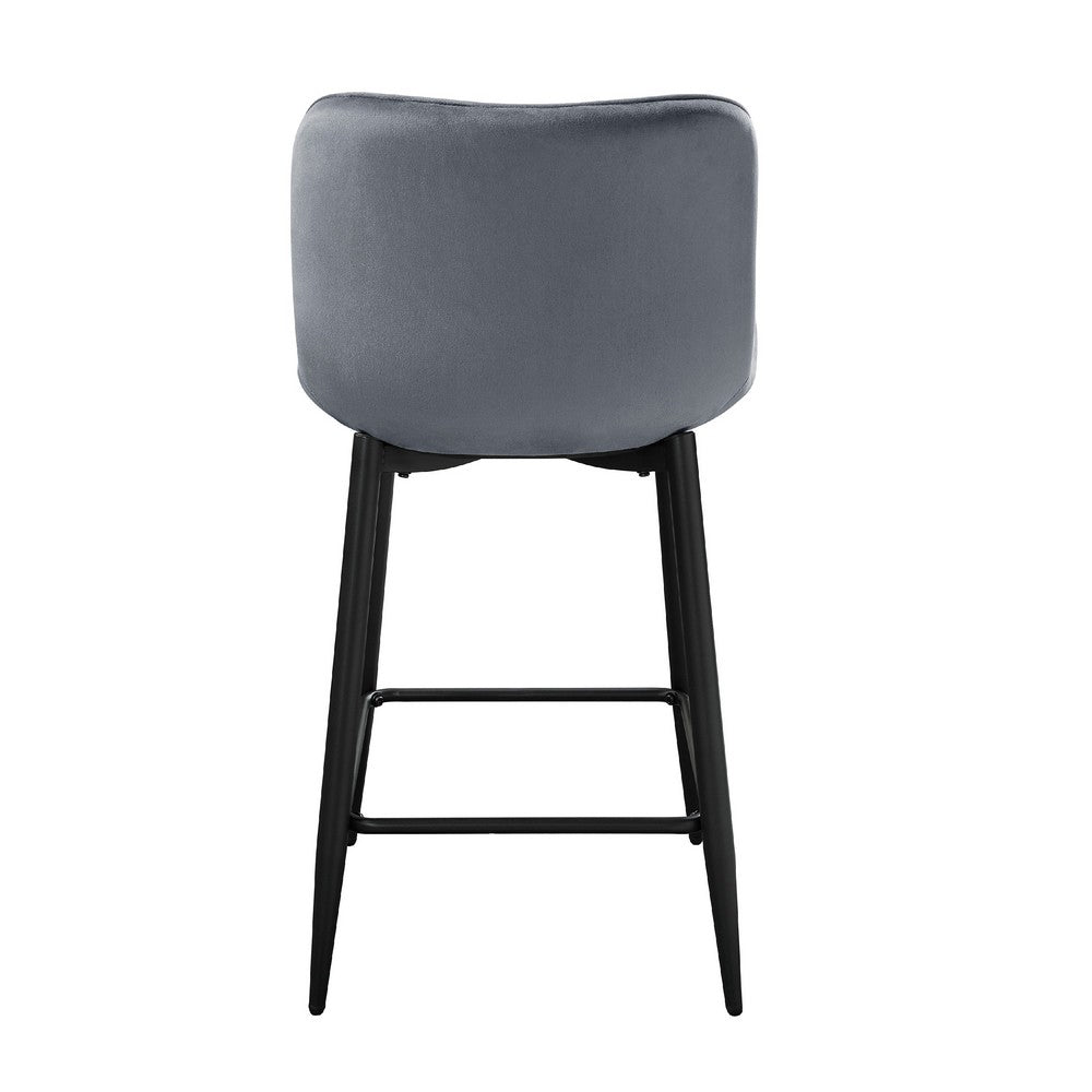 Aniya Counter Stool Chair Set of 2, Black Metal Leg, Dark Gray Velvet -BM336044