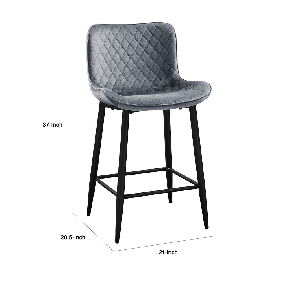 Aniya Counter Stool Chair Set of 2, Black Metal Leg, Dark Gray Velvet -BM336044
