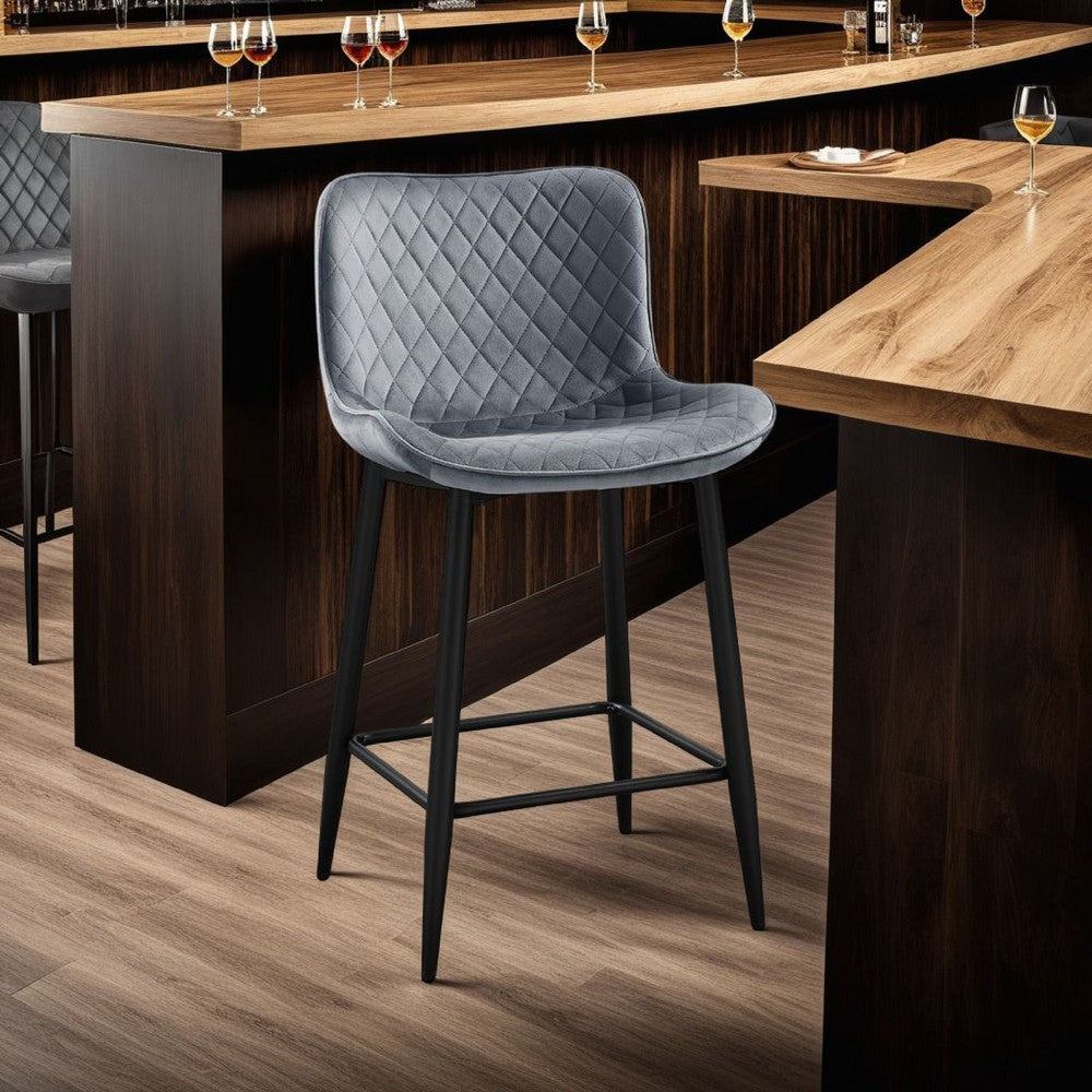 Aniya Counter Stool Chair Set of 2, Black Metal Leg, Dark Gray Velvet -BM336044