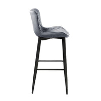 Aniya Bar Stool Chair Set of 2, Black Metal Legs, Dark Gray Velvet -BM336045