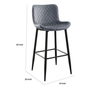 Aniya Bar Stool Chair Set of 2, Black Metal Legs, Dark Gray Velvet -BM336045