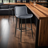 Aniya Bar Stool Chair Set of 2, Black Metal Legs, Dark Gray Velvet -BM336045