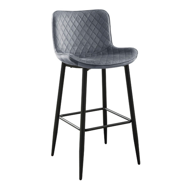 Aniya Bar Stool Chair Set of 2, Black Metal Legs, Dark Gray Velvet -BM336045