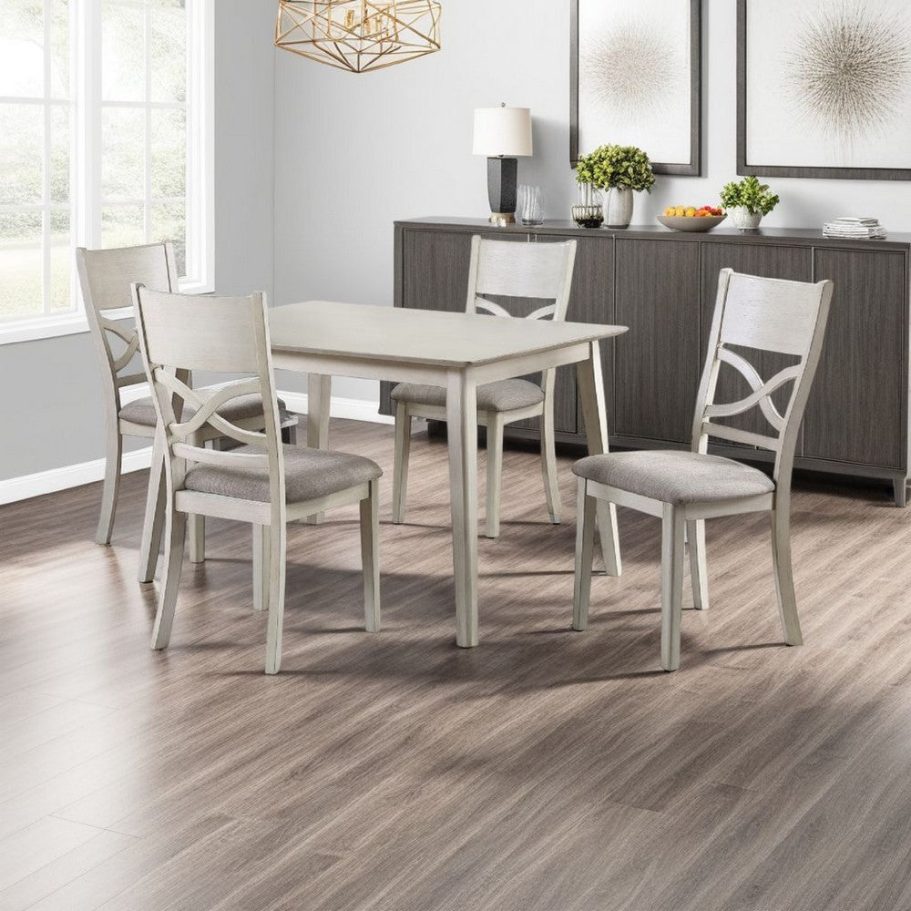 Andie 5pc Dinette Set with Table and 4 Gray Dining Chairs, White -BM336046