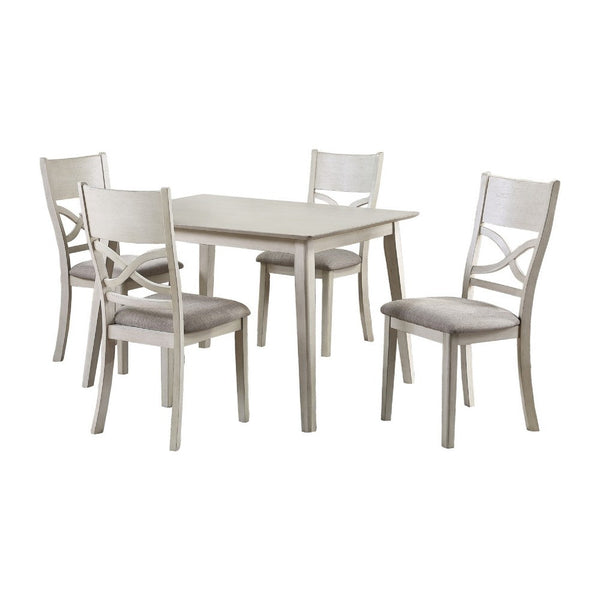 Andie 5pc Dinette Set with Table and 4 Gray Dining Chairs, White -BM336046