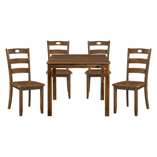 Tori 5pc Dinette Set, Square Table, 4 Dining Chairs, Walnut Wood -BM336048