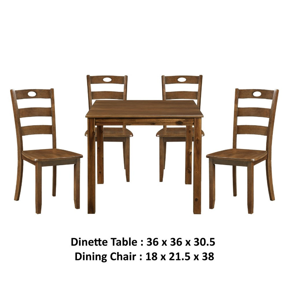 Tori 5pc Dinette Set, Square Table, 4 Dining Chairs, Walnut Wood -BM336048
