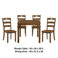 Tori 5pc Dinette Set, Square Table, 4 Dining Chairs, Walnut Wood -BM336048