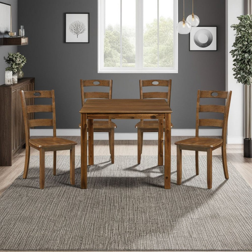 Tori 5pc Dinette Set, Square Table, 4 Dining Chairs, Walnut Wood -BM336048