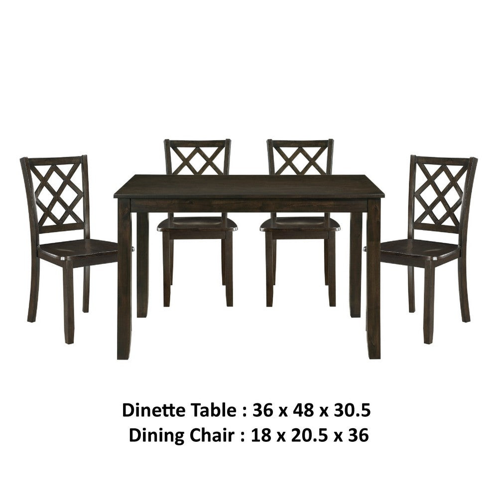 Oria 5pc Dinette Set, Table and 4 Lattice Dining Chairs, Gray Wood -BM336049
