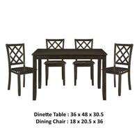Oria 5pc Dinette Set, Table and 4 Lattice Dining Chairs, Gray Wood -BM336049