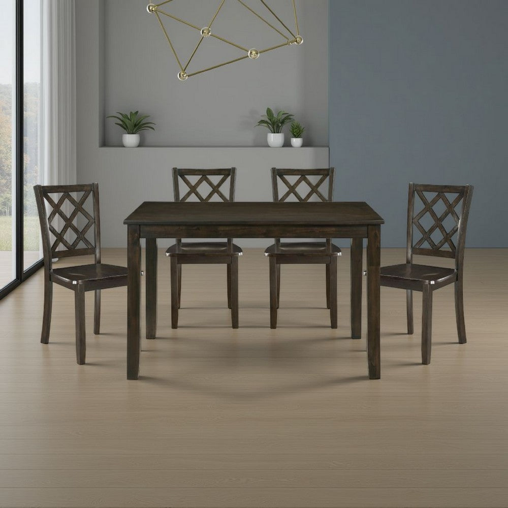 Oria 5pc Dinette Set, Table and 4 Lattice Dining Chairs, Gray Wood -BM336049