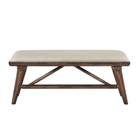 Manny Bench with Brown Angled Legs, Cream Textured Polyester, 47 Inch -BM336051