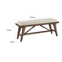 Manny Bench with Brown Angled Legs, Cream Textured Polyester, 47 Inch -BM336051