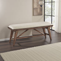 Manny Bench with Brown Angled Legs, Cream Textured Polyester, 47 Inch -BM336051