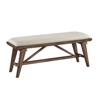 Manny Bench with Brown Angled Legs, Cream Textured Polyester, 47 Inch -BM336051