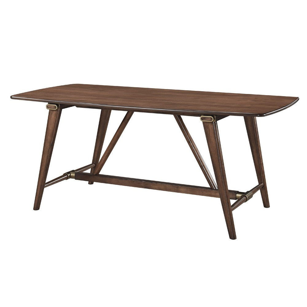 Manny Dining Table with Picnic Style Trestle Base, Walnut Wood 71 Inch -BM336053